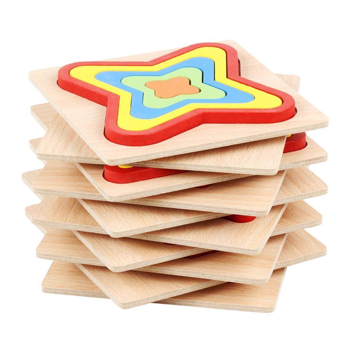 15*15cm (5.9"x5.9") Shape Cognition Board Geometry Jigsaw Puzzle Wooden Toys Kids Educational Learning Red