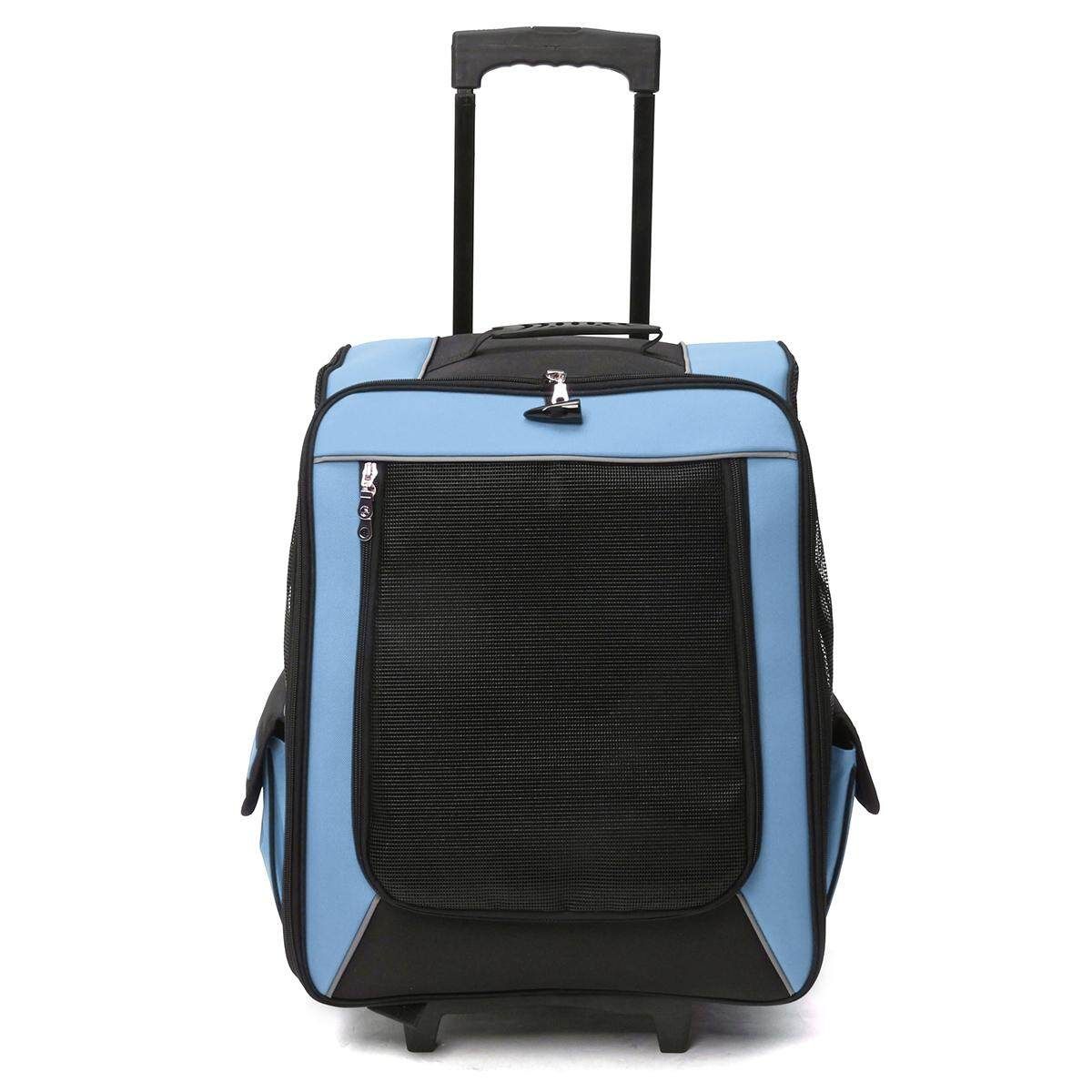 Pet Carrier Dog Cat Rolling BackPack Travel Wheel Luggage Bags Fit Car Seatbelt #blue Blue