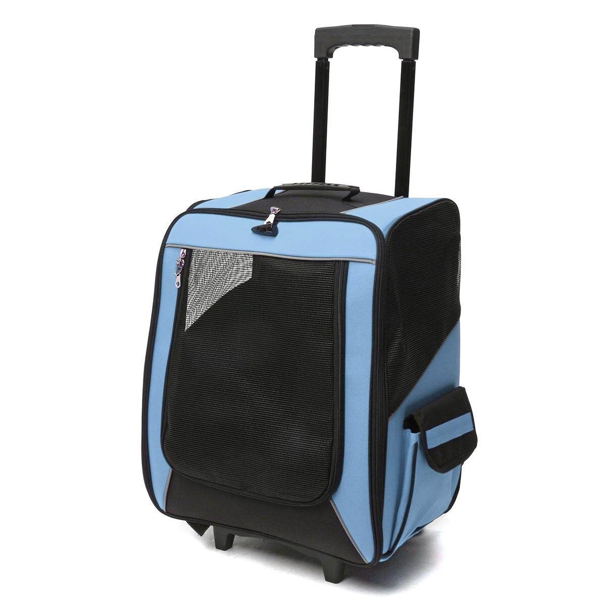 Pet Carrier Dog Cat Rolling BackPack Travel Wheel Luggage Bags Fit Car Seatbelt #blue Blue
