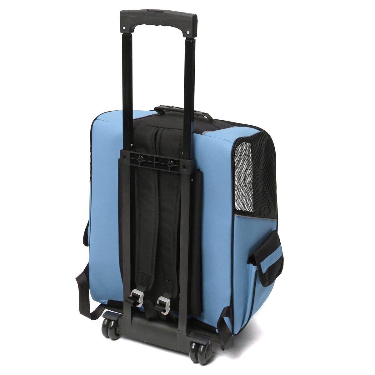 Pet Carrier Dog Cat Rolling BackPack Travel Wheel Luggage Bags Fit Car Seatbelt #blue Blue