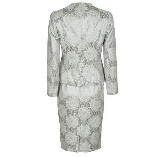 Floral Detailed 3 Piece Ladies Skirt Suit - Silver-  Lss-4918