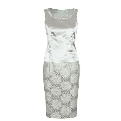 Floral Detailed 3 Piece Ladies Skirt Suit - Silver-  Lss-4918