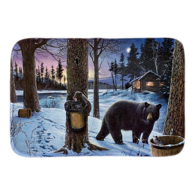 Entrance Doormat Decor With Nature Whild Bear In W