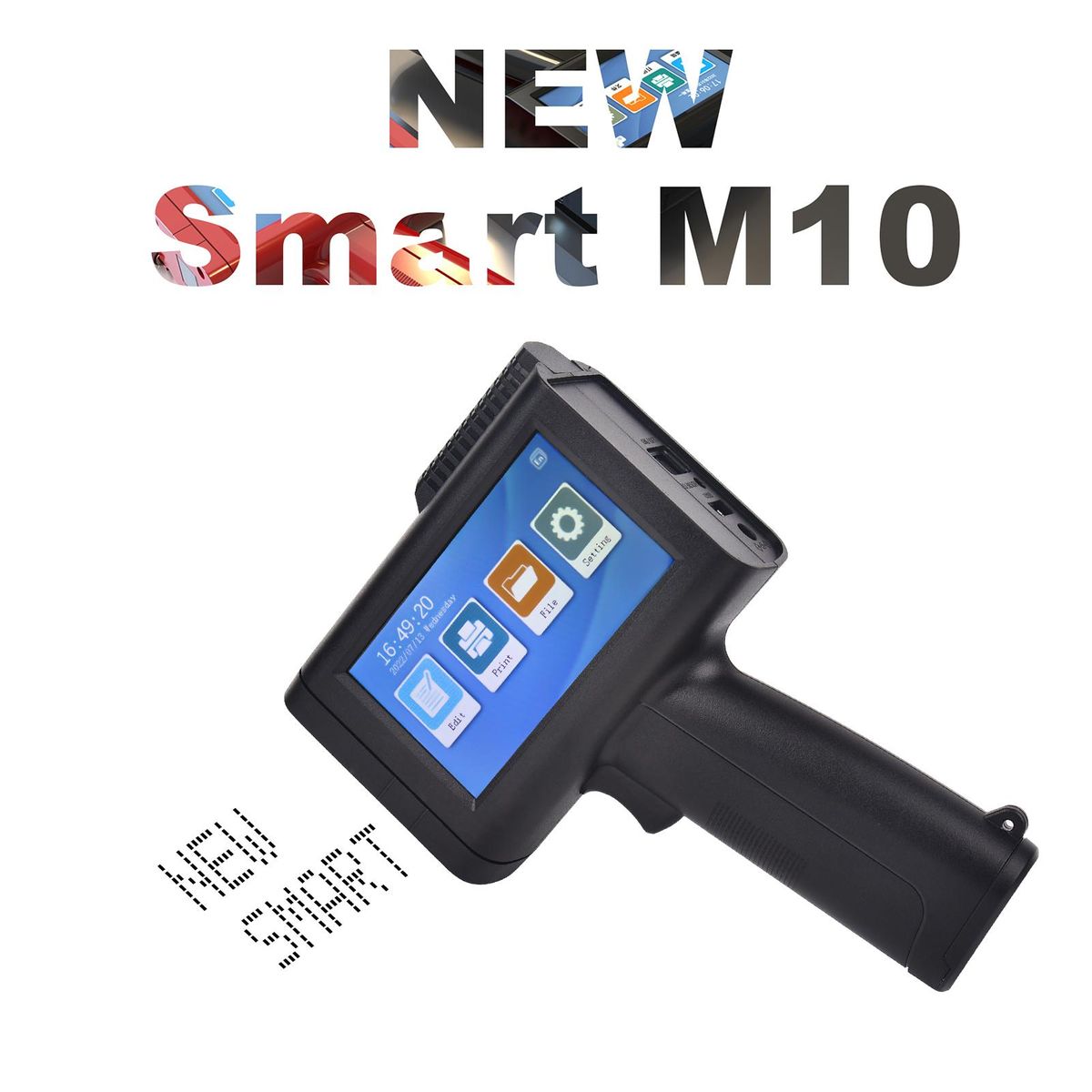 Portable HD Handheld Inkjet Printer with 4.3 Inch Touchscreen Intelligent Barcode Printer Support Logo Date QR Code Symbols Batch Number USB Interface for Variable Data With Quick-Drying Ink Cartridge