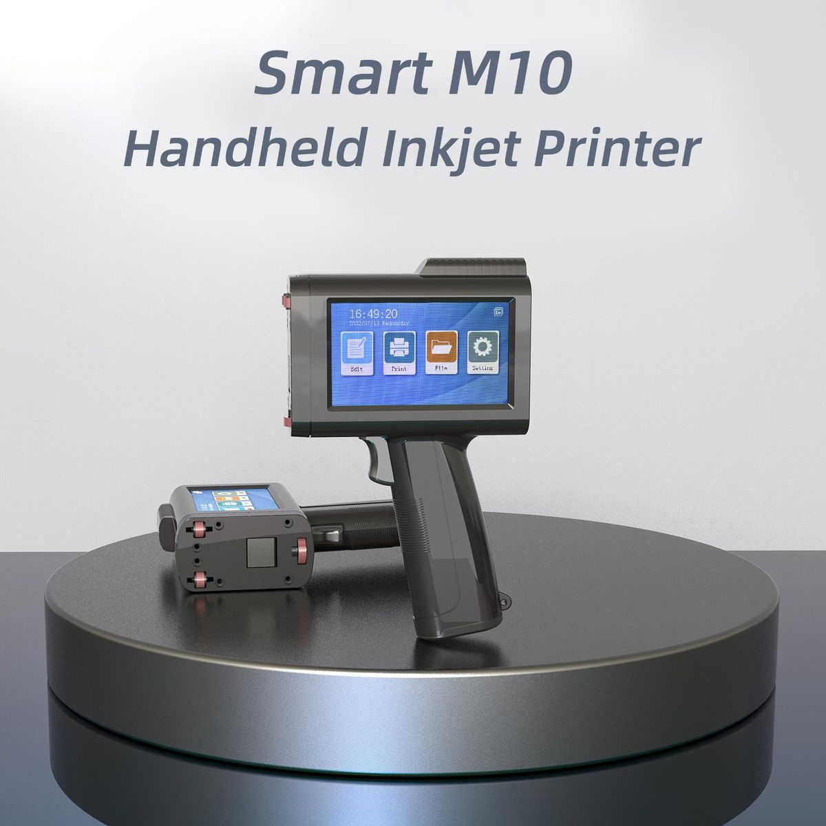 Portable HD Handheld Inkjet Printer with 4.3 Inch Touchscreen Intelligent Barcode Printer Support Logo Date QR Code Symbols Batch Number USB Interface for Variable Data With Quick-Drying Ink Cartridge