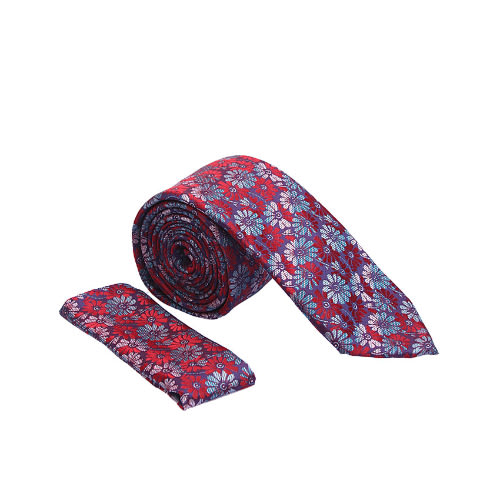 Vissioni Red Turquoise Geometric Printed Tie