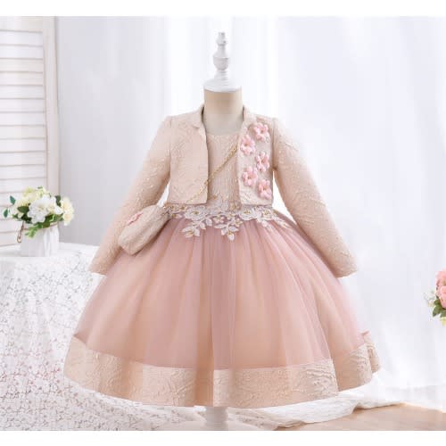 Girl Jacquard Print Gown With Purse