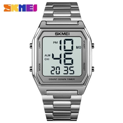 Digital Outdoor Waterproof Sport Men's Watch With Alarm Clock - Silver