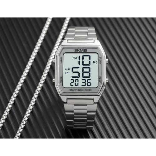 Digital Outdoor Waterproof Sport Men's Watch With Alarm Clock - Silver
