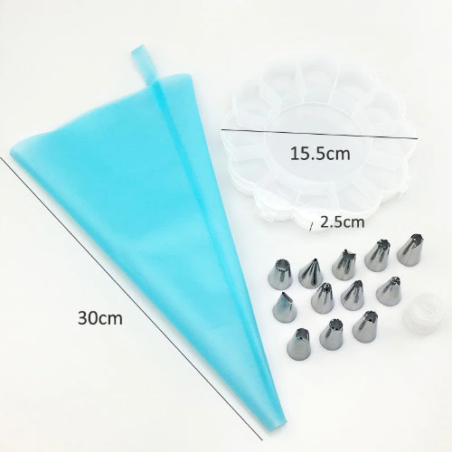 14 Piece Cake Decorating Tools Set - 12 Cake Decorating Tips + 1 Coupler + 1 Pastry Bag