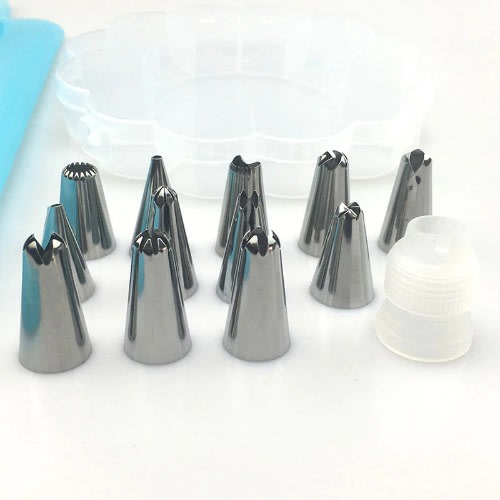 14 Piece Cake Decorating Tools Set - 12 Cake Decorating Tips + 1 Coupler + 1 Pastry Bag