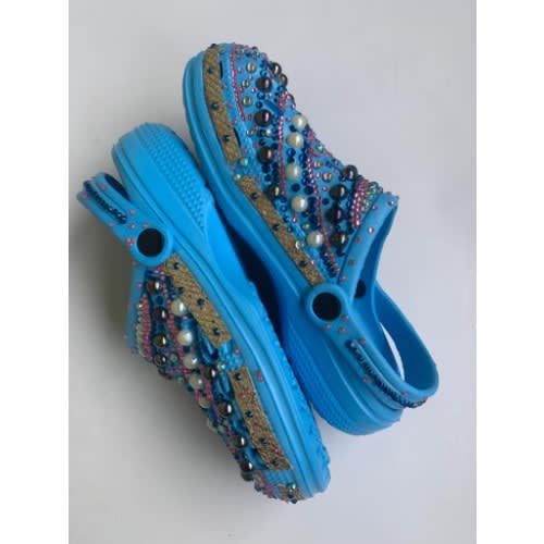 Bling Custom Clogs-Blue With Multicolored