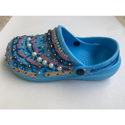 Bling Custom Clogs-Blue With Multicolored