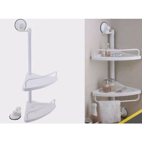 Bathroom/ Kitchen Wall Mounted Magic Corner Shelf With Tripod Suction Cup - Towel Hanger