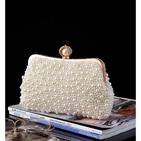 Off White Fully Beaded Clutch Purse