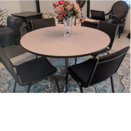 Virco Round Gray 48 Inch Cafe, Banquet, Dining Table With 4 Padded Chairs