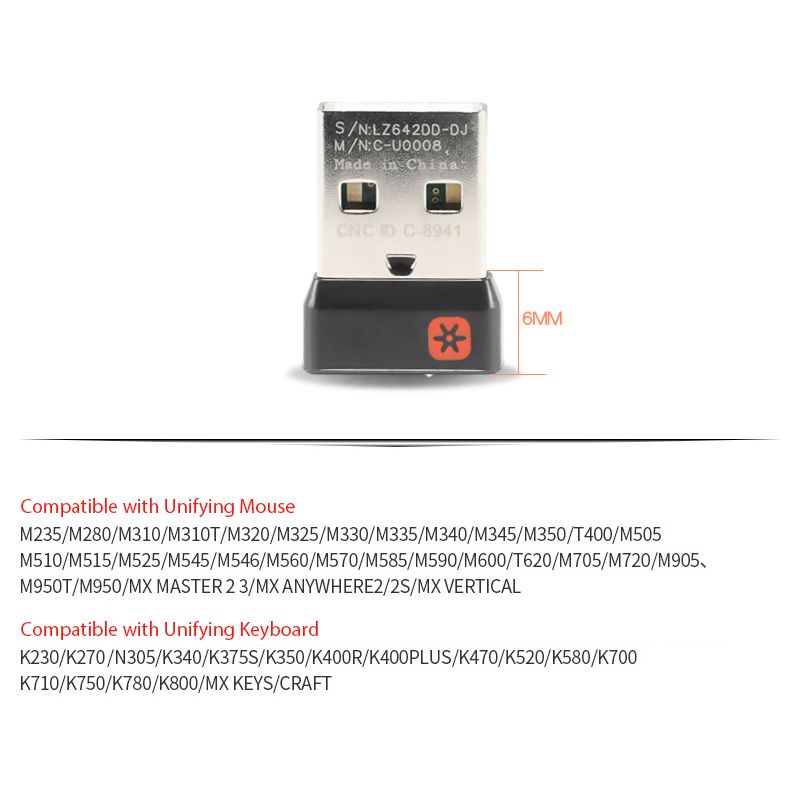 Wireless Dongle Receiver Unifying USB Adapter For Logitech Mouse Keyboard Connect 6 Device For MX M905 M950 M505 M510 M525 1pc B