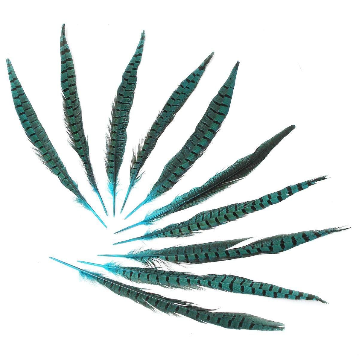 10Pcs Beautiful Pheasant Tail Feathers 12-14 Inch Long Costume Millinery Multicolor Blue Lake
