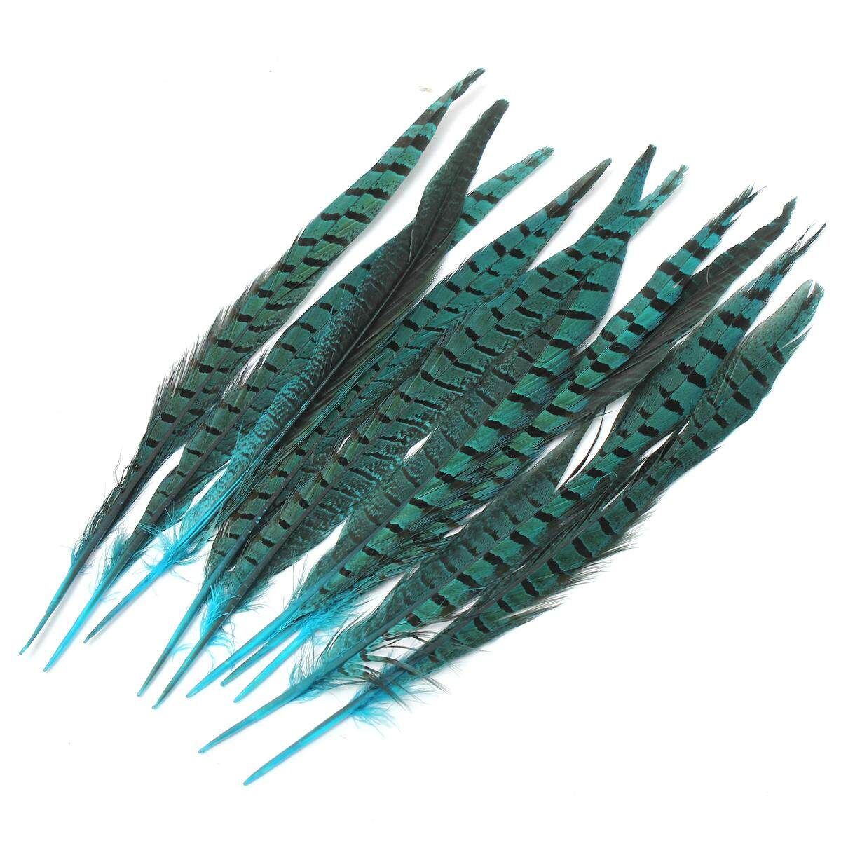 10Pcs Beautiful Pheasant Tail Feathers 12-14 Inch Long Costume Millinery Multicolor Blue Lake