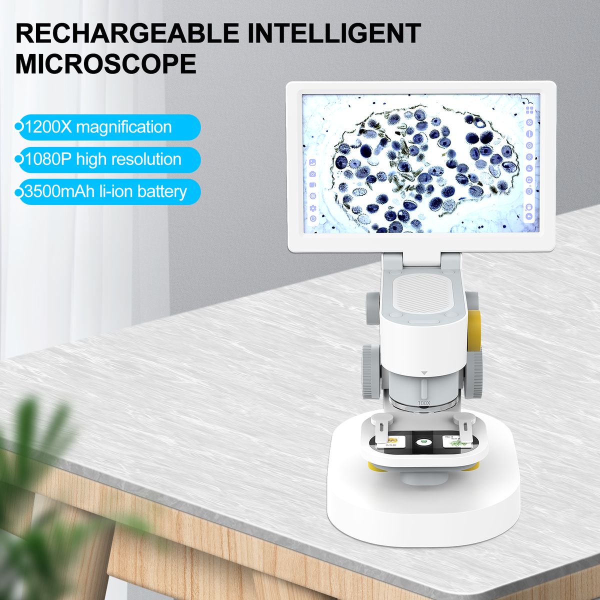 Rechargeable Intelligent Microscope 1200X Optical