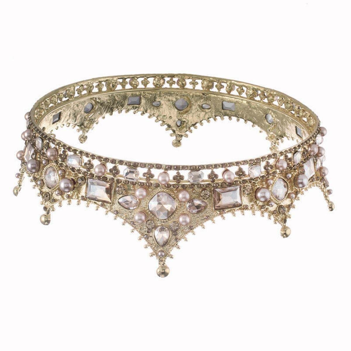 Vintage Multi Pearls Crystal Crown Prom King Rhinestone Royal Tiara Headband