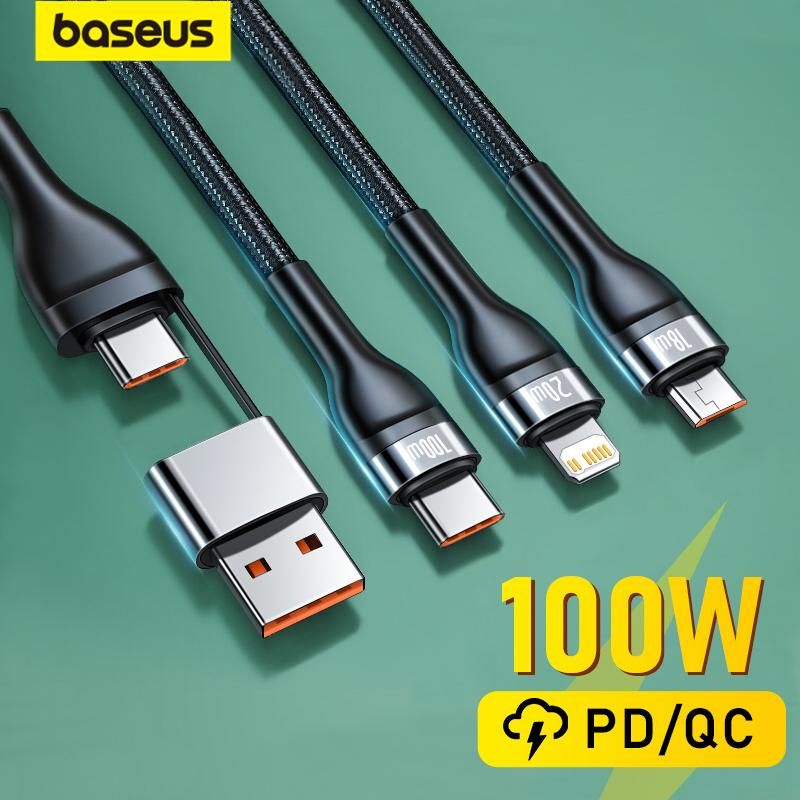 Baseus USB Cable For iPhone PD 100W USB Type C Data Cable For Xiaomi Samsung 5A Fast Charging 3 in 1 USB-C Micro USB Wire Cord