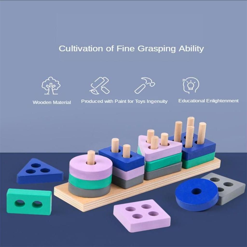 Wooden Shape Sorter Toy Shape Learning Educational Blocks Set For Kids