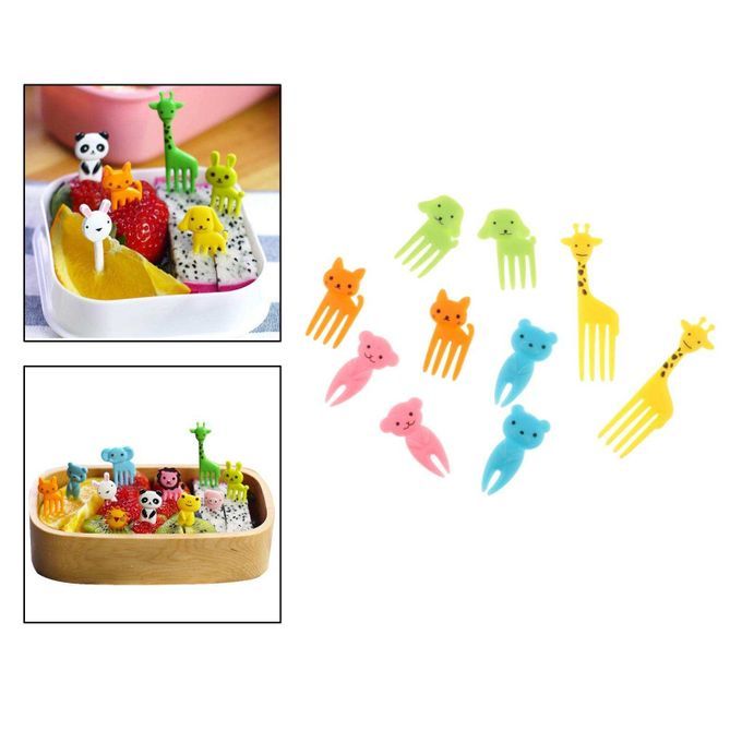 10x Cartoon Animals Kids Food Bento Box Forks Little Forks For Cake B