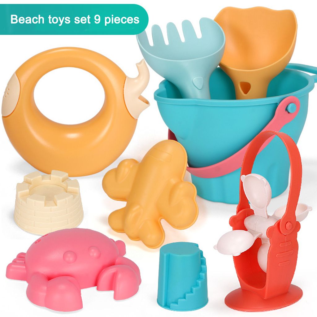 Kids Beach Toys Sandbox Toys Kit Play Sand Water Bucket Rake 9pcs