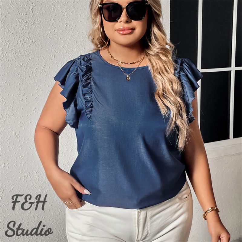 F&H 3600 XL-4XL Ruffled Short Sleeves Plus Size Blouse