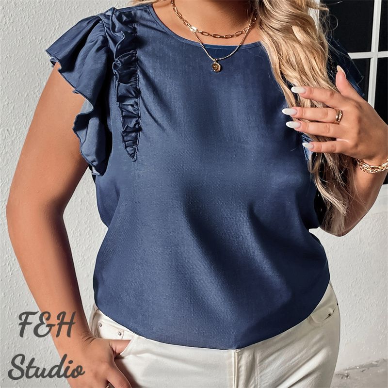 F&H 3600 XL-4XL Ruffled Short Sleeves Plus Size Blouse
