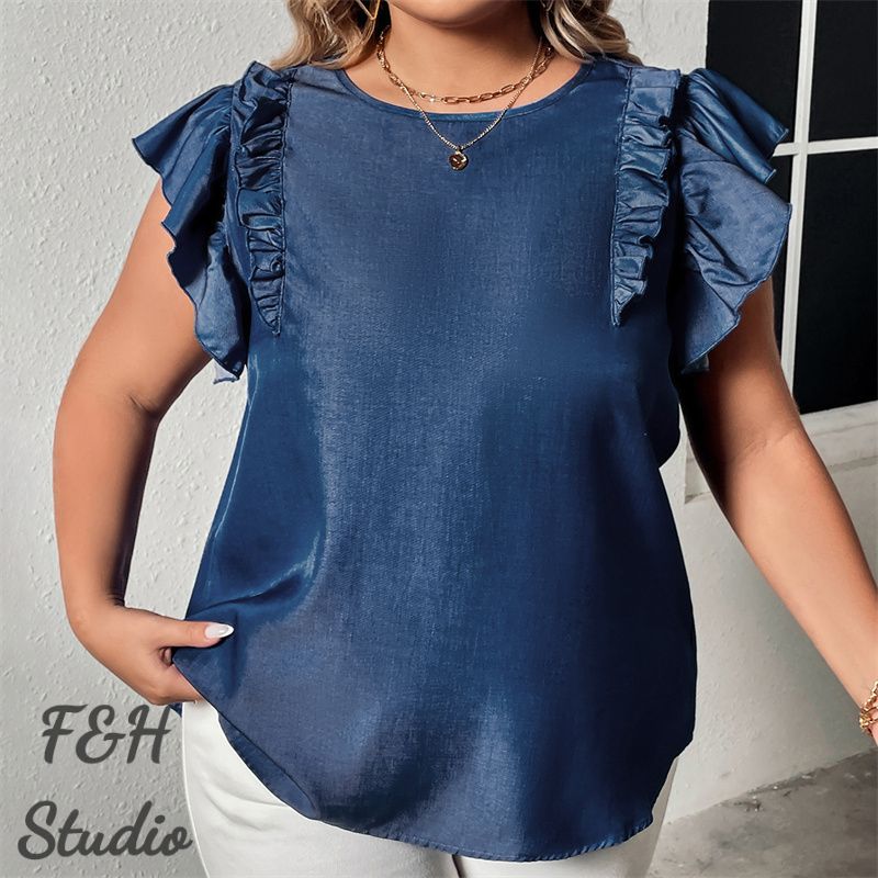 F&H 3600 XL-4XL Ruffled Short Sleeves Plus Size Blouse