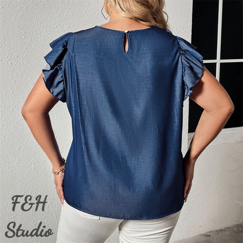 F&H 3600 XL-4XL Ruffled Short Sleeves Plus Size Blouse