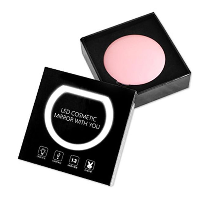 USB Charging Women Handheld 3X Magnified  Compact Mirror Pink