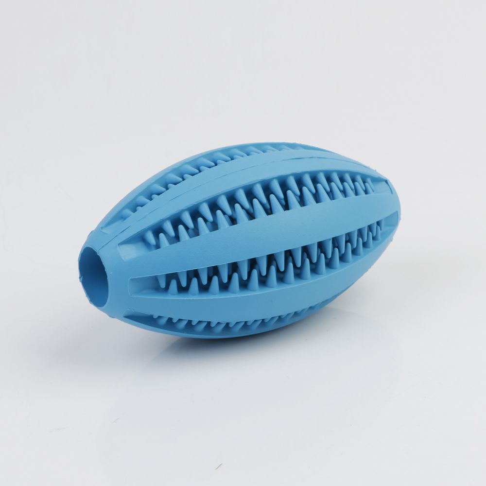 Pet Dog Toys Extra-tough Rubber Ball Toy Interactive Elasticity Ball Dog Chew Toys Tooth Cleaning Treat Rugby Ball-Yellow