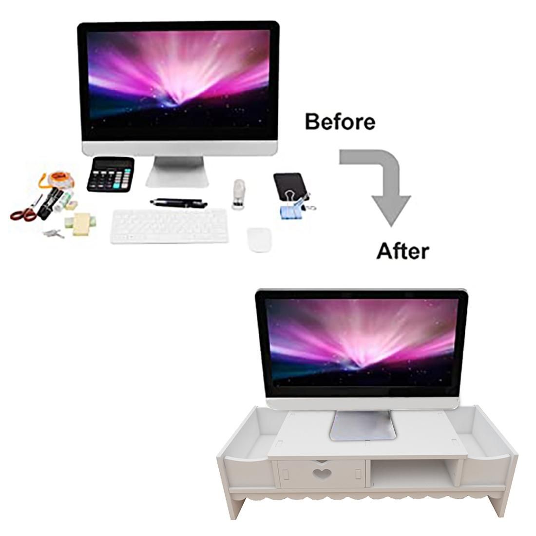 Desktop Computer Monitor Heightened Shelf Desk Storage