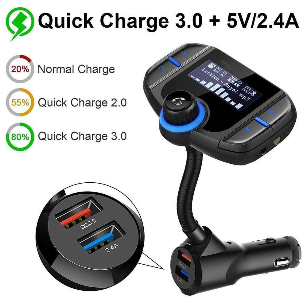 BT70 USB QC3.0 Fast Car Charger Wireless Bluetooth Car MP3 Player FM Transmitter Handsfree Call Support TF (Black) JOLEE