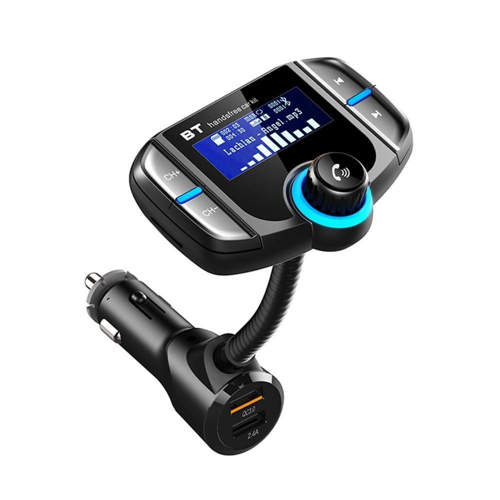 BT70 USB QC3.0 Fast Car Charger Wireless Bluetooth Car MP3 Player FM Transmitter Handsfree Call Support TF (Black) JOLEE