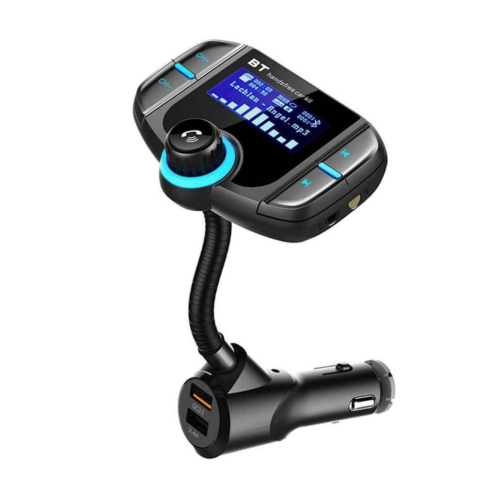 BT70 USB QC3.0 Fast Car Charger Wireless Bluetooth Car MP3 Player FM Transmitter Handsfree Call Support TF (Black) JOLEE