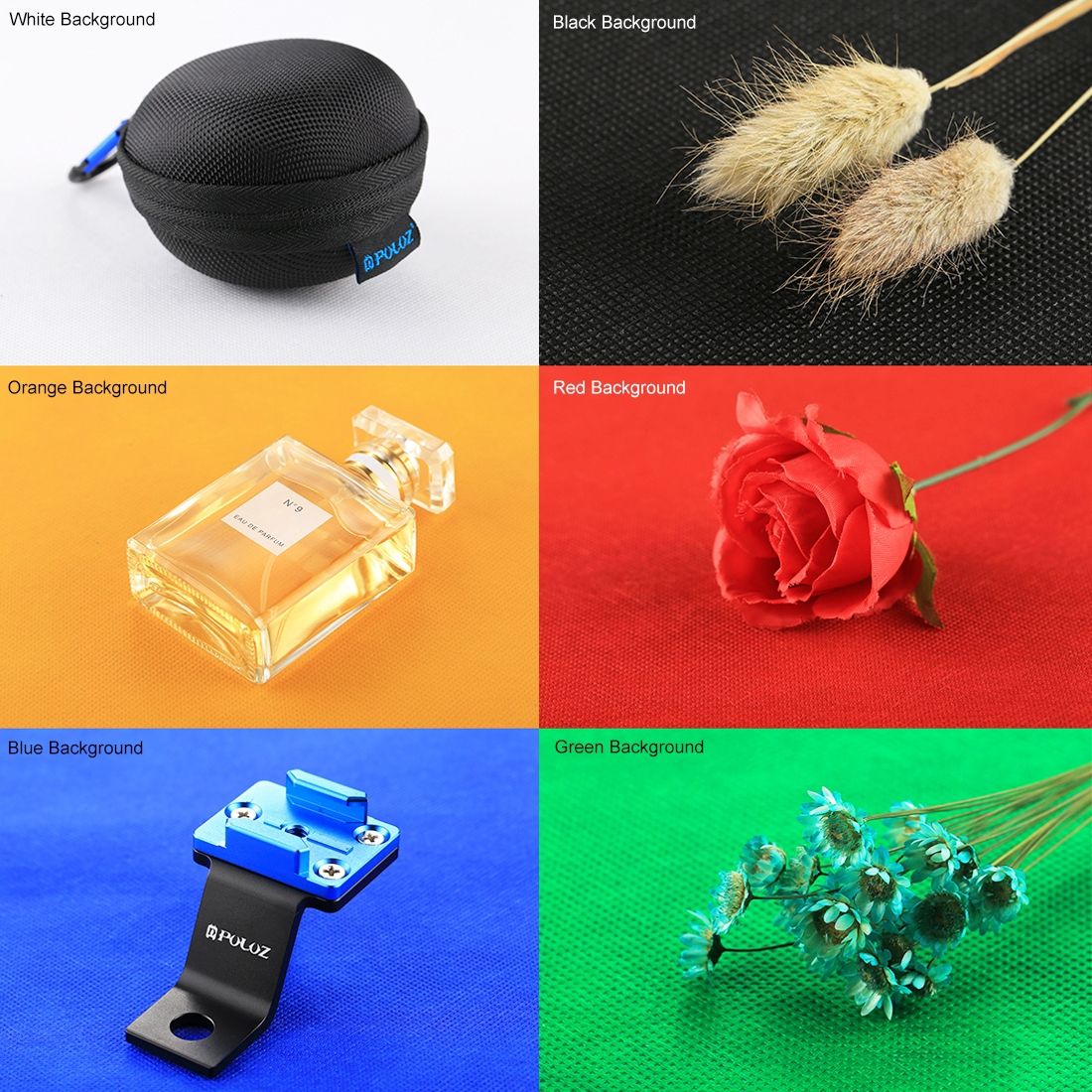 6 PCS PULUZ Collapsible Photography Studio Background, 6 Colors (Black, White, Red, Blue, Orange, Green), Size: 80cm X 40cm