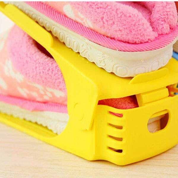 1Pcs Double Plastic Shoe Organizer Layer Detached Shoe Storage Rack Cleaning Storage Shoe Rack Home Shoes Stand Shelf Organizer Yellow