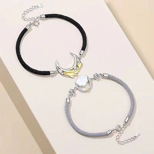 S925 Silver 2Pcs/set Couple Bracelet Hand Rope Fritillaria Adjustable