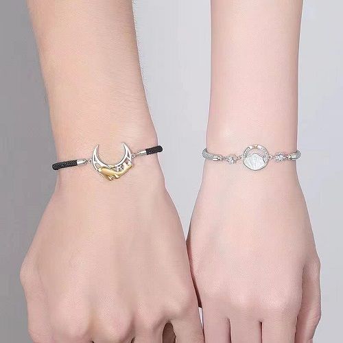 S925 Silver 2Pcs/set Couple Bracelet Hand Rope Fritillaria Adjustable