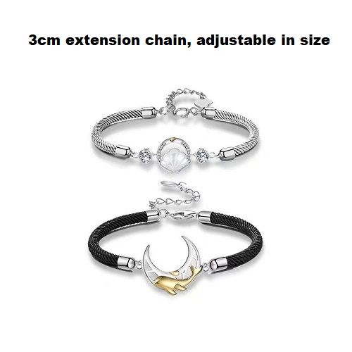S925 Silver 2Pcs/set Couple Bracelet Hand Rope Fritillaria Adjustable