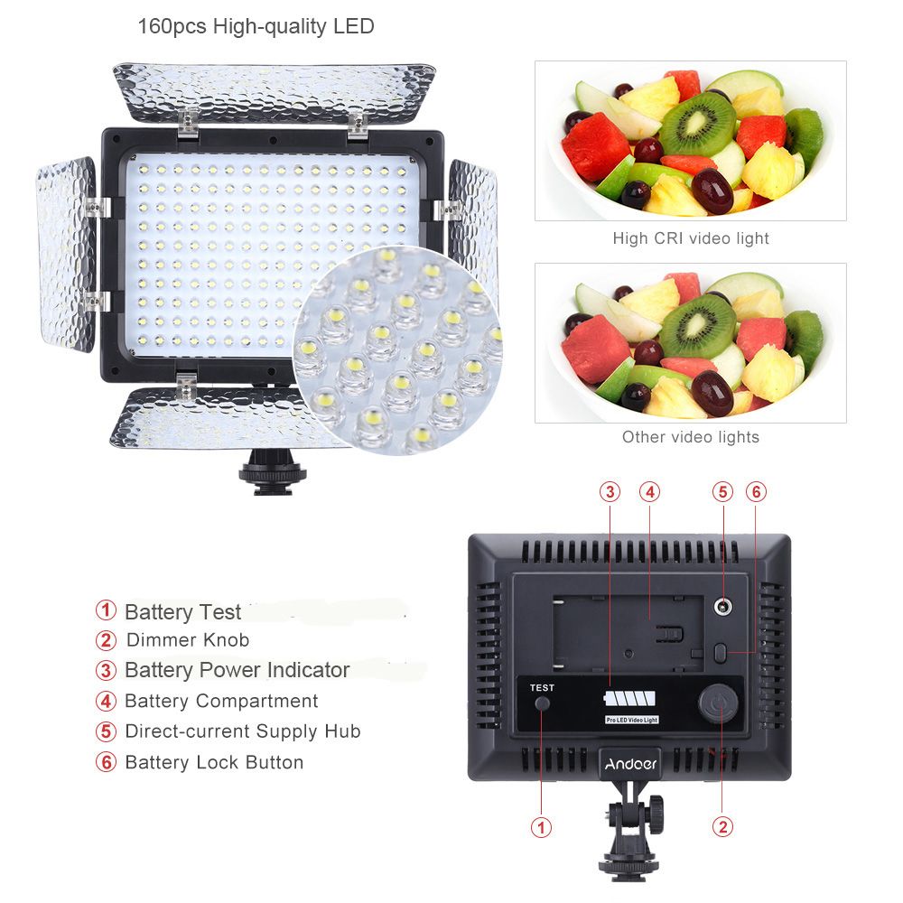 W160 Video Photography Light Lamp Panel 6000K 160