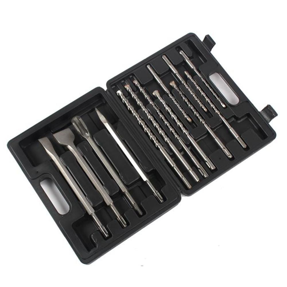 13 PCS Rotary Hammer Drill and Chisel Bits Set SDS Plus Impact Drill Concrete Brick Masonry Hole Tool with Storage Case