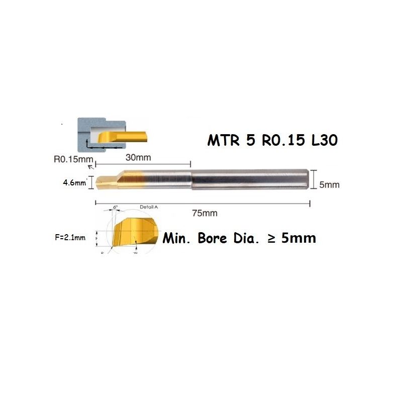 MTR 5 R0.15 L30 Lathe Turning Tool Tiny Boring Bar