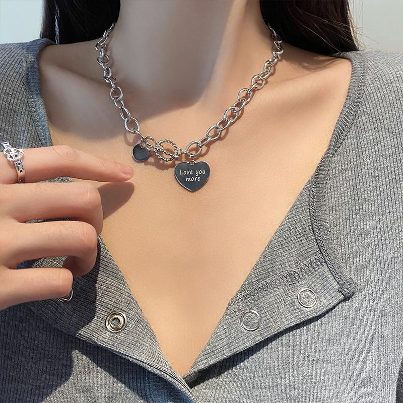 Harajuku Fine Heart Necklace For Women Punk Stainless Steel Chain Hip Hop Fashion Simple Chokers Statement Goth Jewelry Collar