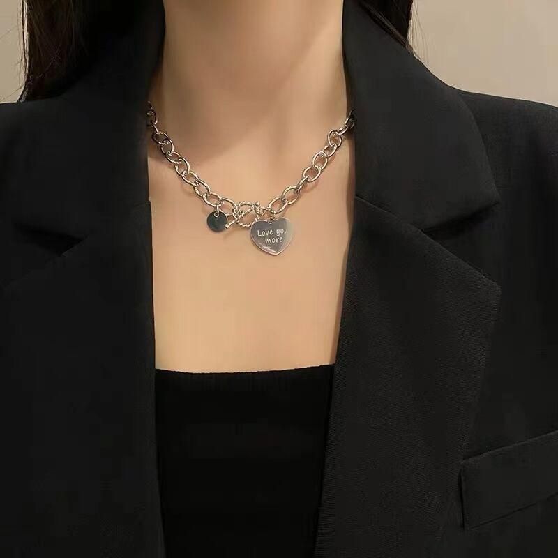 Harajuku Fine Heart Necklace For Women Punk Stainless Steel Chain Hip Hop Fashion Simple Chokers Statement Goth Jewelry Collar