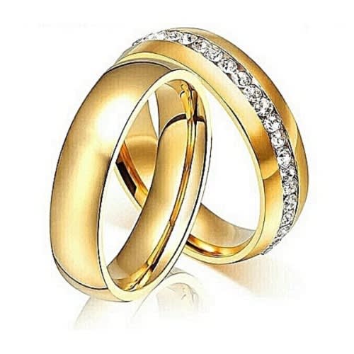Titanium Wedding Ring Set For Couple - Gold